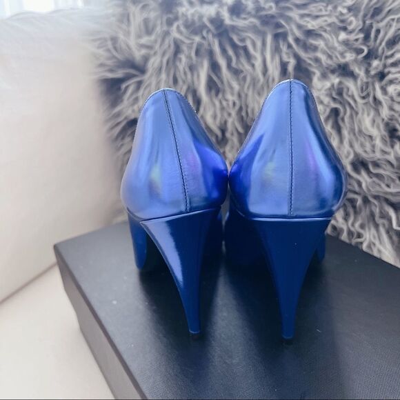 Saint Laurent Kiki 100 metallic Leather Pumps Blue Roy size 36.5 - Picture 5 of 12